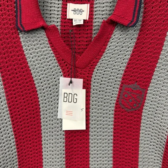 BDG Urban Outfitters Red Grey Striped Open Knit Polo Sweater Womens XS New - Picture 3 of 11